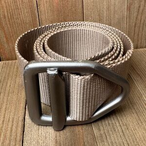 Bison Designs Nylon Webbing Belt Heavy Duty Buckle Small-47” Tan Silver‎ Buckle